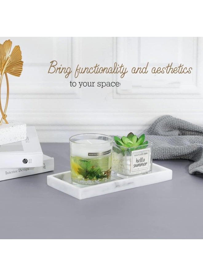 هومستر علبة الغرور الرخام المستطيل الأبيض ، علبة التخزين البيضاوية السيليكون ، لمنظمة سطح الحمام ، الشموع ، الصابون ، المنشفة ، النبات - Image 4